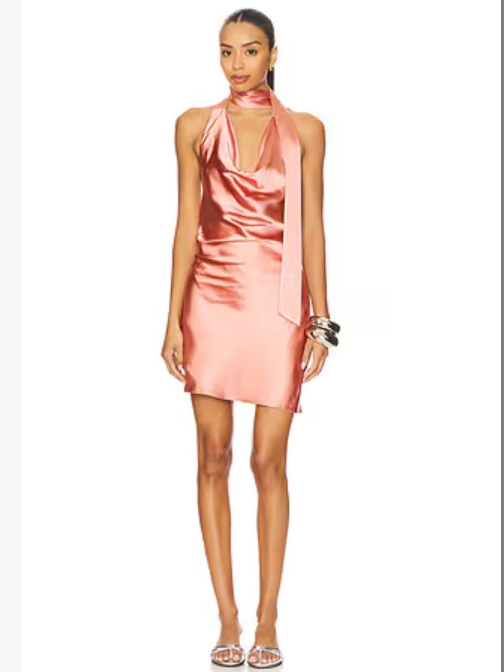 NWT REVOLVE Satin Halter Mini Dress with Scarf Detail - Coral